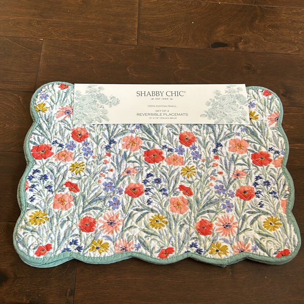 Shabby Chic Reversible Placemats Floral Quilted New Fall Linens Set Of 4 - Picture 2 of 2